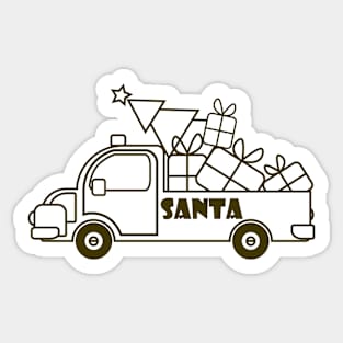 Contour Christmas truck with gift boxes side view Sticker